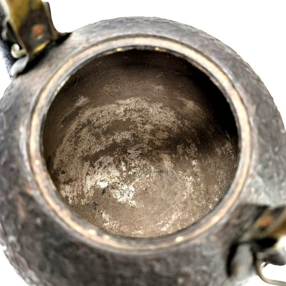 Japanese Cast Iron Teapot Antique Tetsubin Floral Brass Handle HEAVY CT404 - Picture 7 of 9